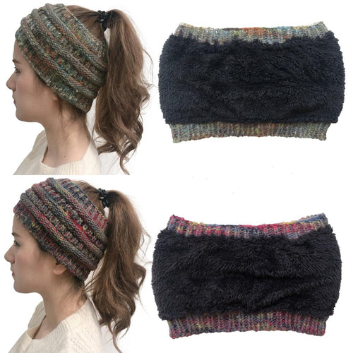 Women's Girls Stretch Knitted Wool Ponytail Beanie