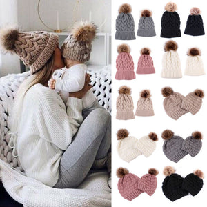 Mommy + Me Beanie Knitted Pom Pom Beanies