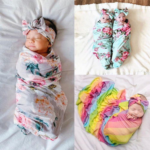 Swaddling Blanket + Headband ll 2pcs Sets