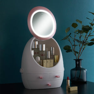 LED HD MIRROR MAKEUP STORAGE BOX COSMETIC ORGANIZER CASE