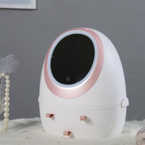 LED HD MIRROR MAKEUP STORAGE BOX COSMETIC ORGANIZER CASE
