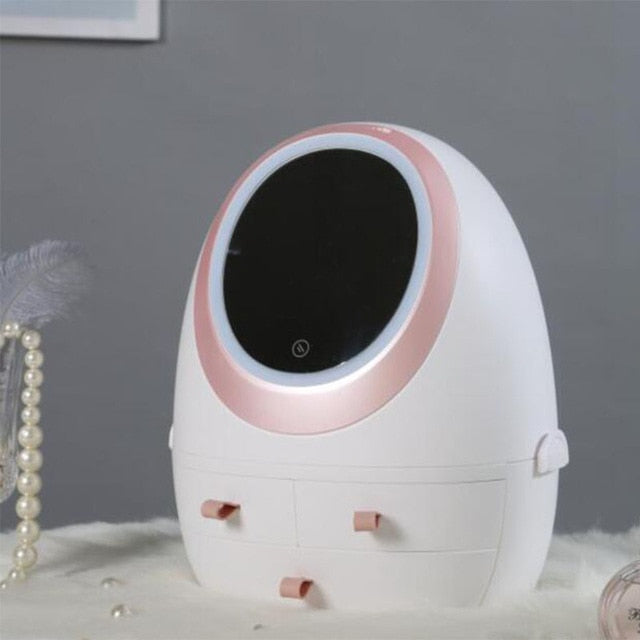 LED HD MIRROR MAKEUP STORAGE BOX COSMETIC ORGANIZER CASE