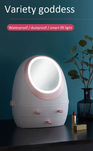 LED HD MIRROR MAKEUP STORAGE BOX COSMETIC ORGANIZER CASE