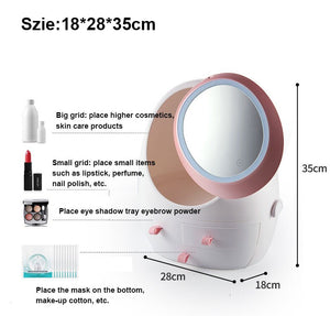 LED HD MIRROR MAKEUP STORAGE BOX COSMETIC ORGANIZER CASE