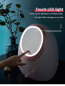 LED HD MIRROR MAKEUP STORAGE BOX COSMETIC ORGANIZER CASE