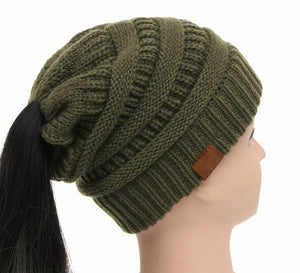 Ponytail Women's Knitted Beanie ll 25 Colors