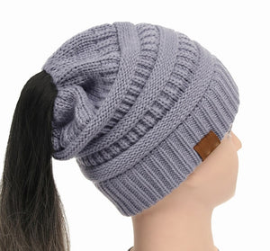 Ponytail Women's Knitted Beanie ll 25 Colors