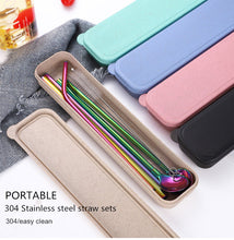 Load image into Gallery viewer, Stainless Steel Straw + Spoon  + Container ll 7 Piece Sets