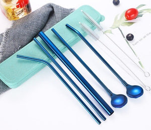 Stainless Steel Straw + Spoon  + Container ll 7 Piece Sets