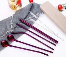 Load image into Gallery viewer, Stainless Steel Straw + Spoon  + Container ll 7 Piece Sets