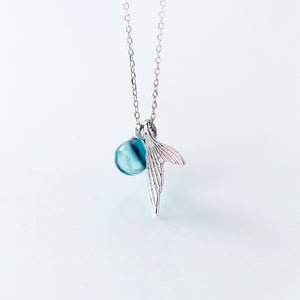 Blue Crystal Mermaid Fin Necklace ll Sterling Silver