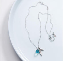 Load image into Gallery viewer, Blue Crystal Mermaid Fin Necklace ll Sterling Silver