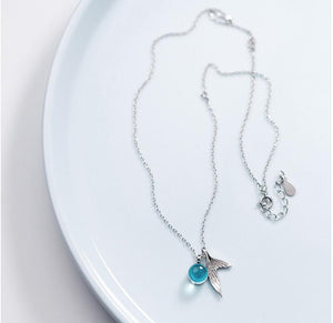 Blue Crystal Mermaid Fin Necklace ll Sterling Silver