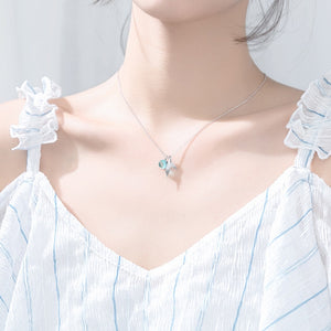 Blue Crystal Mermaid Fin Necklace ll Sterling Silver