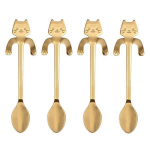 Stainless Steel Mini Cat Kitten Spoons, 4 Piece Set