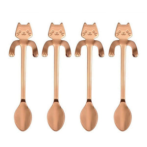 Stainless Steel Mini Cat Kitten Spoons, 4 Piece Set