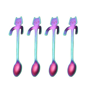 Stainless Steel Mini Cat Kitten Spoons, 4 Piece Set