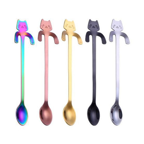 Stainless Steel Mini Cat Kitten Spoons, 4 Piece Set