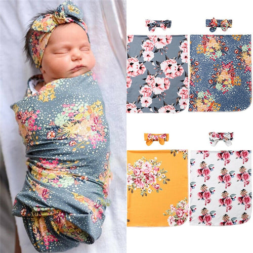 Floral Swaddle Blanket + Headband ll 0-3M