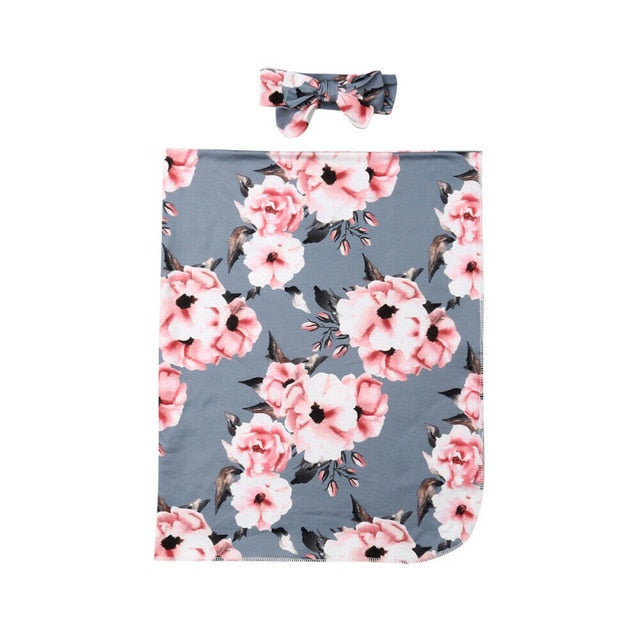 Floral Swaddle Blanket + Headband ll 0-3M